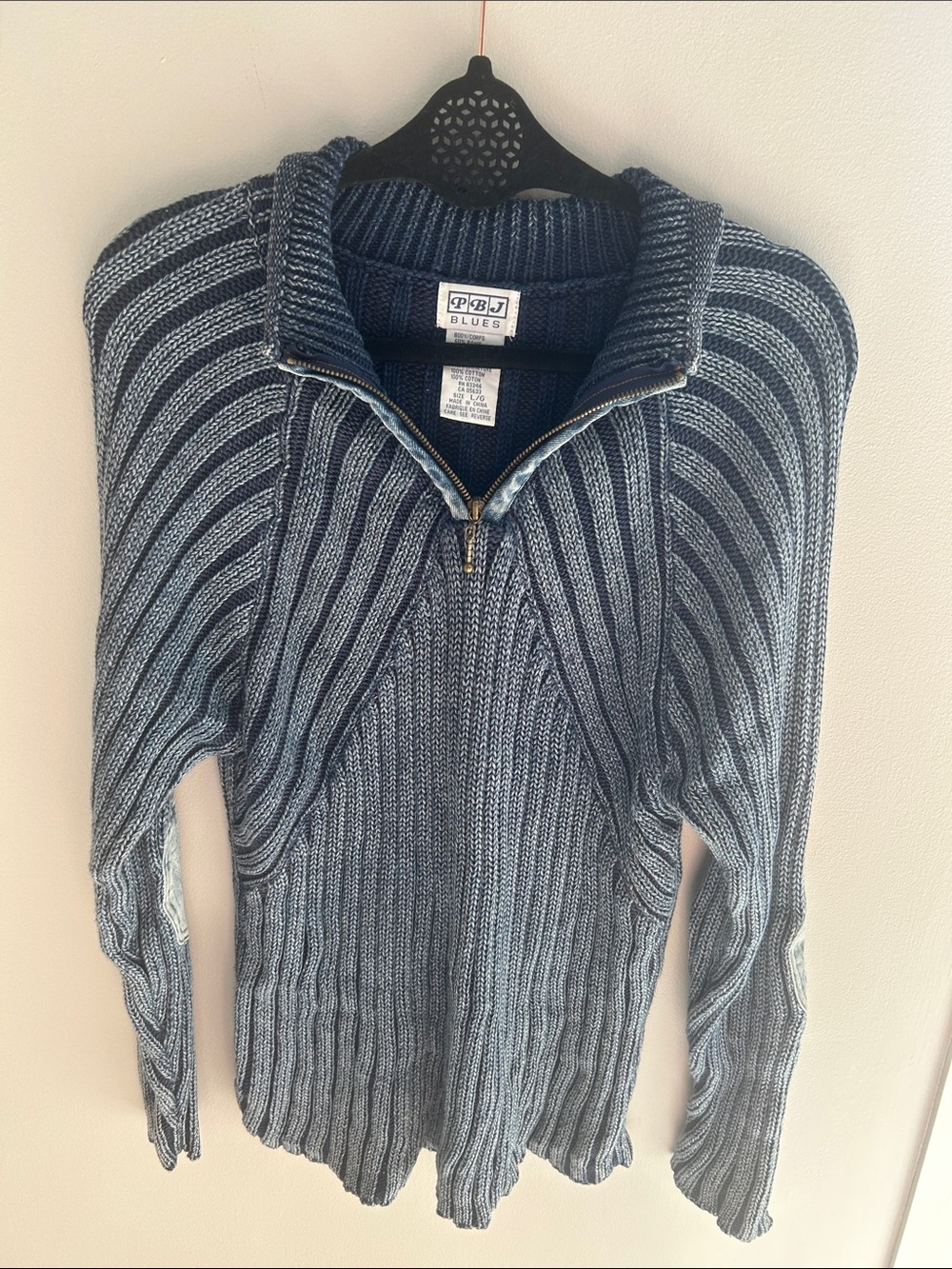 Vintage P.B.J. Blues Ribbed Half-Zip Sweater - Blue Heather